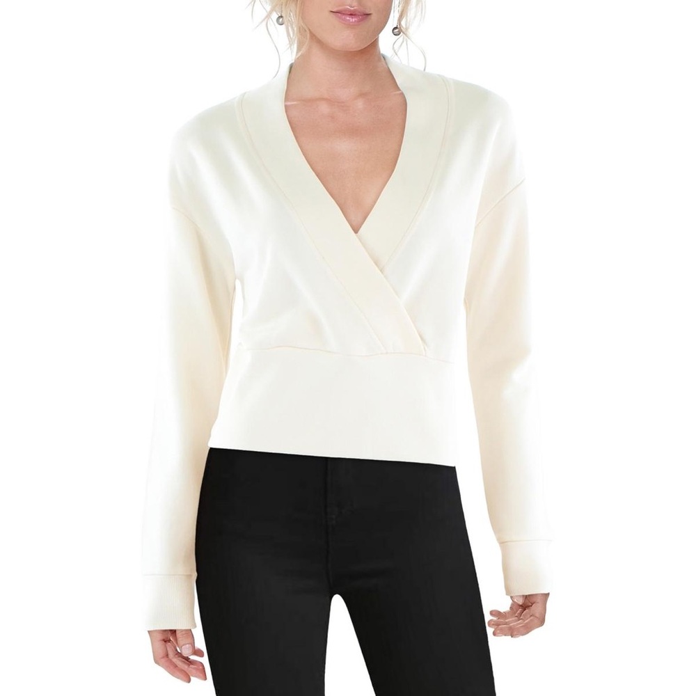 Jag Jeans Ivory Cross Front Wrap Sweatshirt SIZE M Long Sleeve Pullover